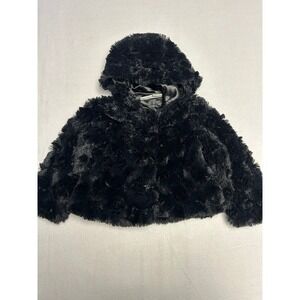 Vintage Kids 2T‎ Black Faux Fur Hooded Jacket with Satin Lining NWT
